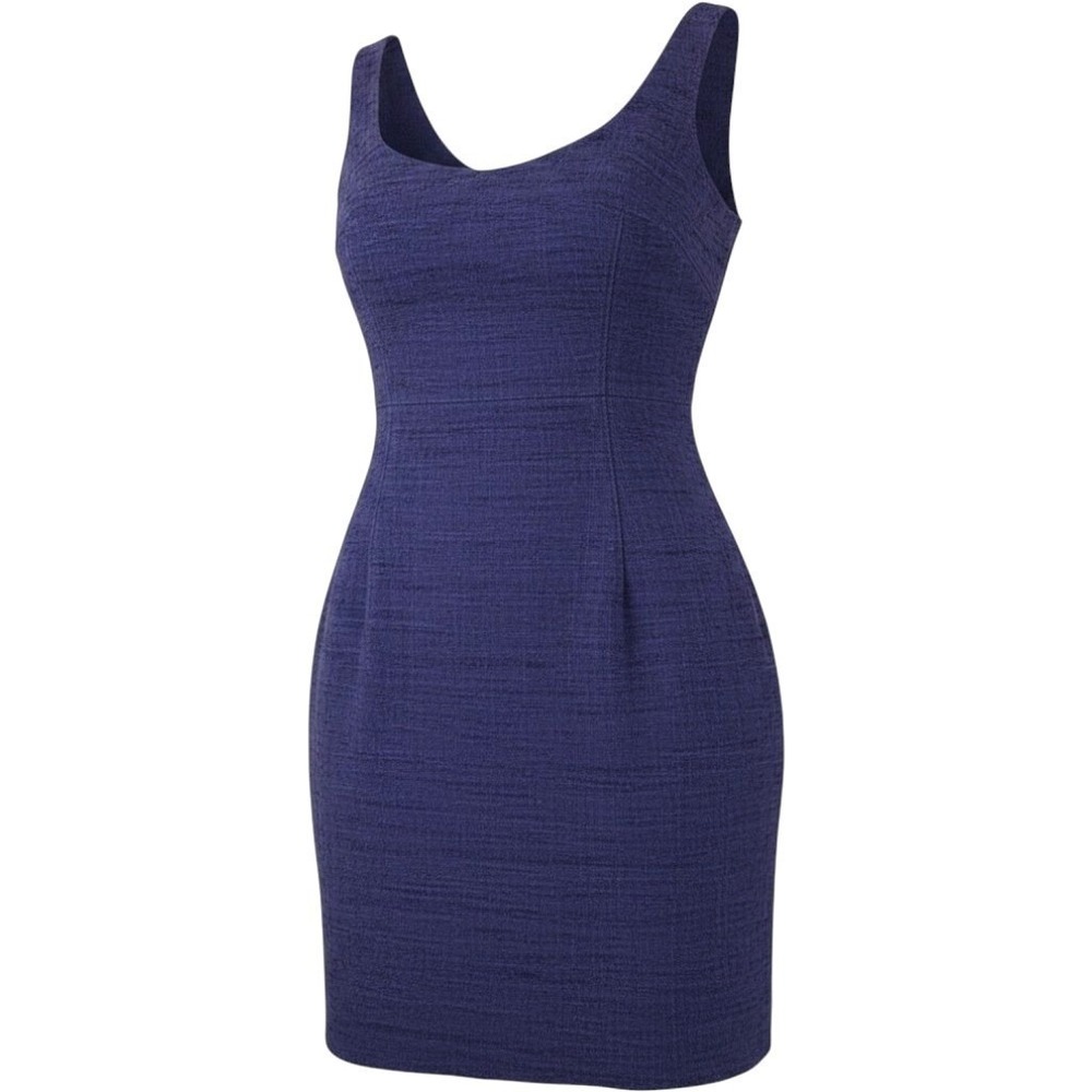 Trina Turk Silk Sheath Dress Size 2 Purple Tweed Sleeveless Classic Career Party